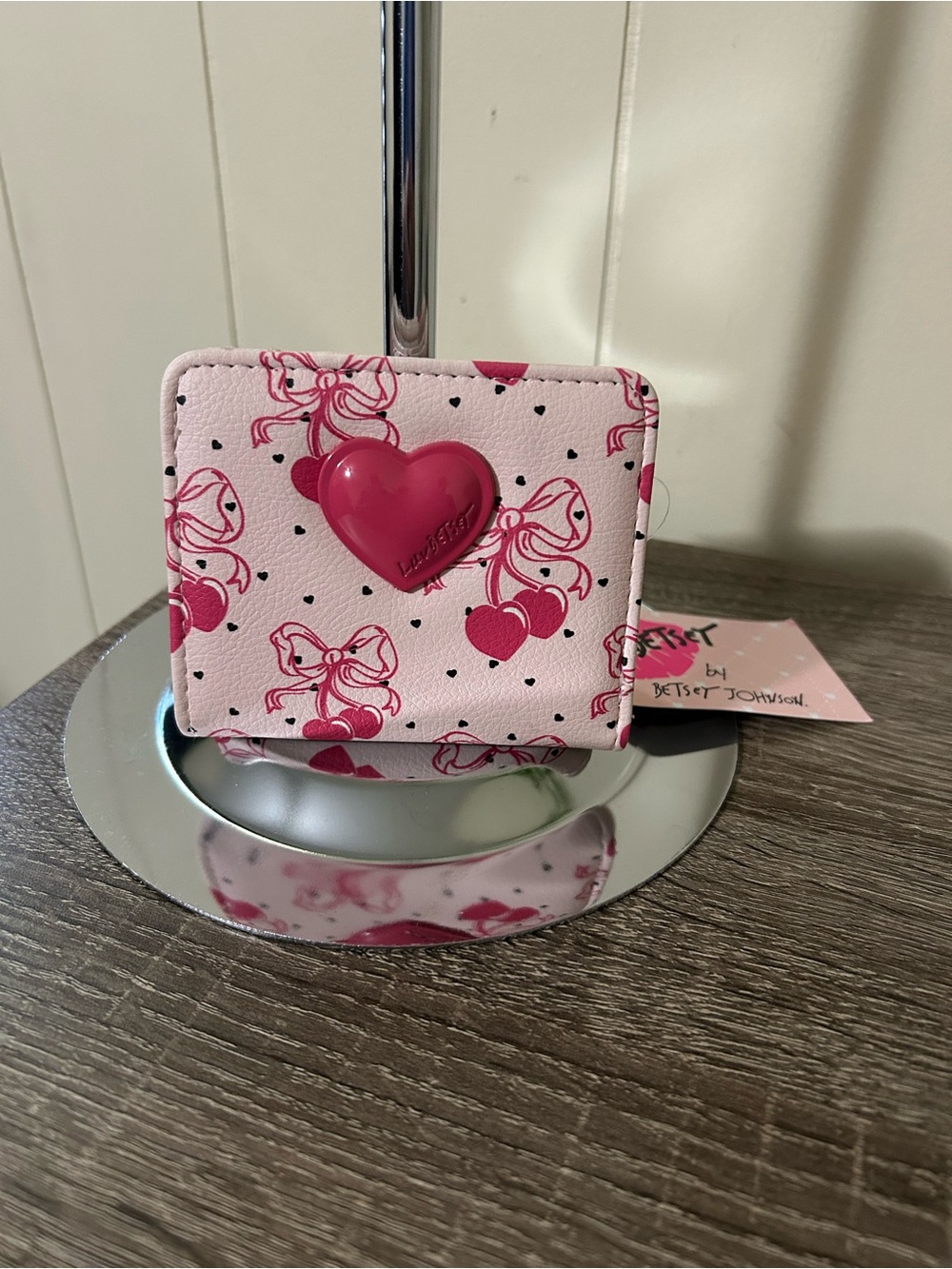 Betsey Johnson Pink Cherry Print Mini Zip Wallet